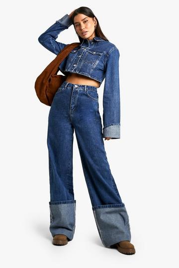 Tall Wide Leg Jeans Met Extreem Omgeslagen Pijpen blue