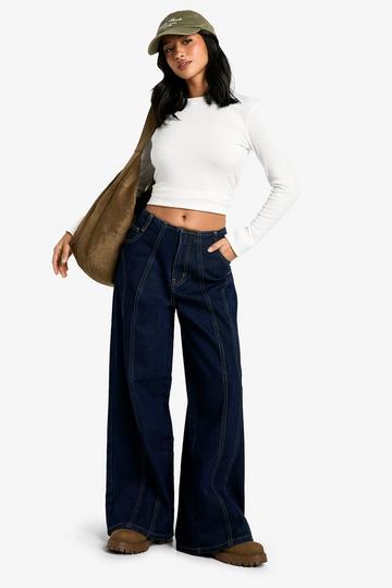 Petite Seam Detail Indigo Wide Leg Jeans indigo