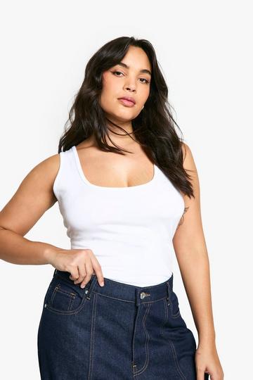 Boohoo Basics Plus Cotton Scoop Neck Sleeveless Bodysuit white