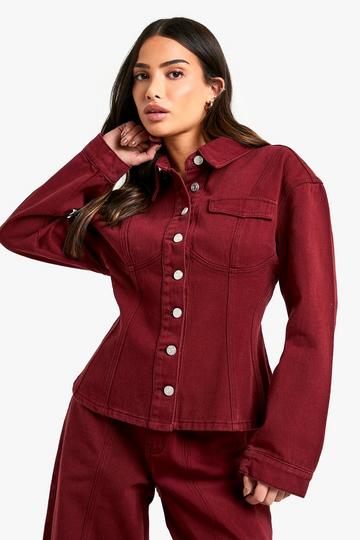 Petite Cherry Wash Fitted Waist Denim Shirt cherry