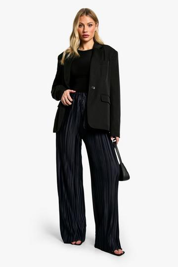 Maternity Wide Plisse Elasticated Waist Drawstring Wide Leg Trouser navy