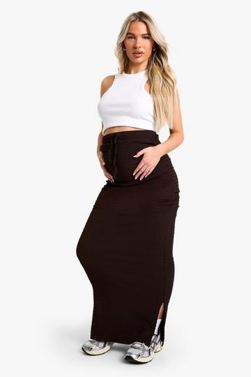 Zwangerschap Maxi Rok Met Textuur, Elastische Taille En Touwtjes chocolate