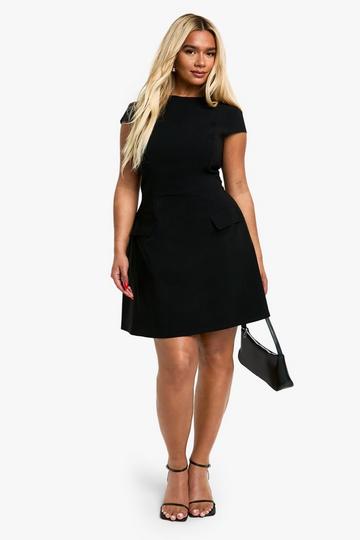 Black Plus Cap Sleeve Bengaline Skater Dress