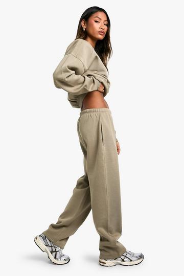 Khaki Barrel Leg Low Rise Pintuck Detail Jogger