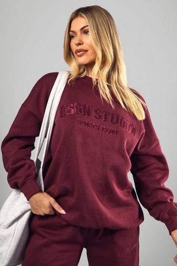 Burgundy Red Dsgn Studio Applique Crew Neck Oversized Sweatshirt