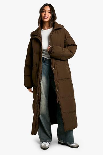 Crinkle Maxi Puffer Jacket chocolate