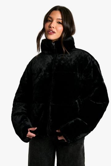 Black Faux Fur Puffer Jacket