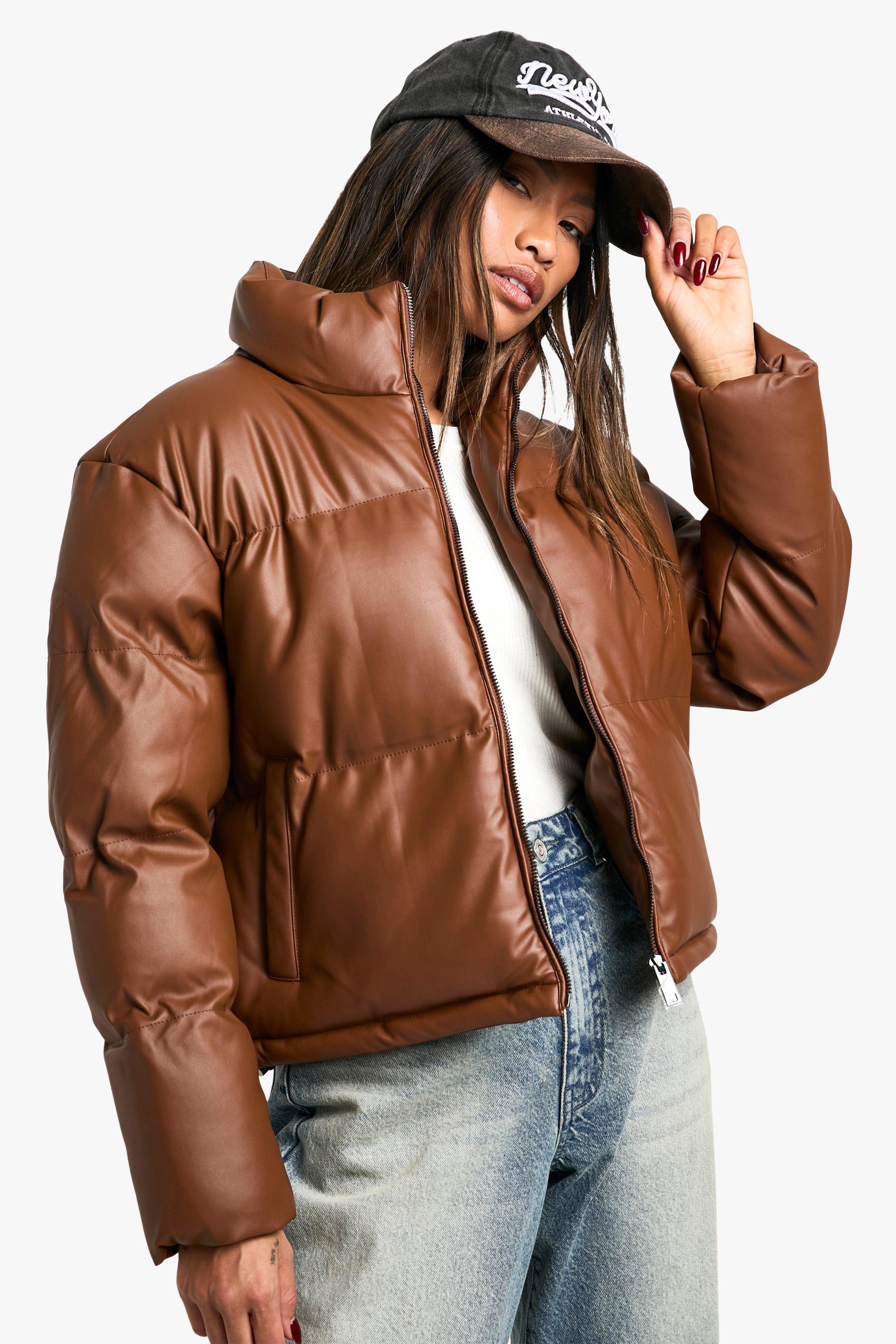 Tan puffer coat on sale