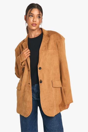 Faux Suede Blazer tan