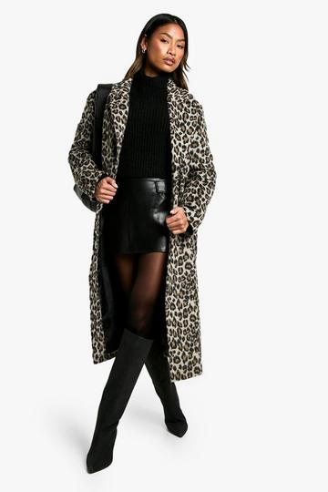 Multi Wool look Leopard longline coat