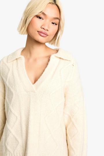 Cable Collared Knit Jumper cream