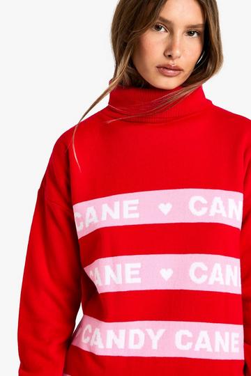 Red Candy Cane Roll Neck Christmas Jumper