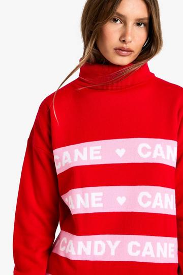 Candy Cane Roll Neck Christmas Jumper red