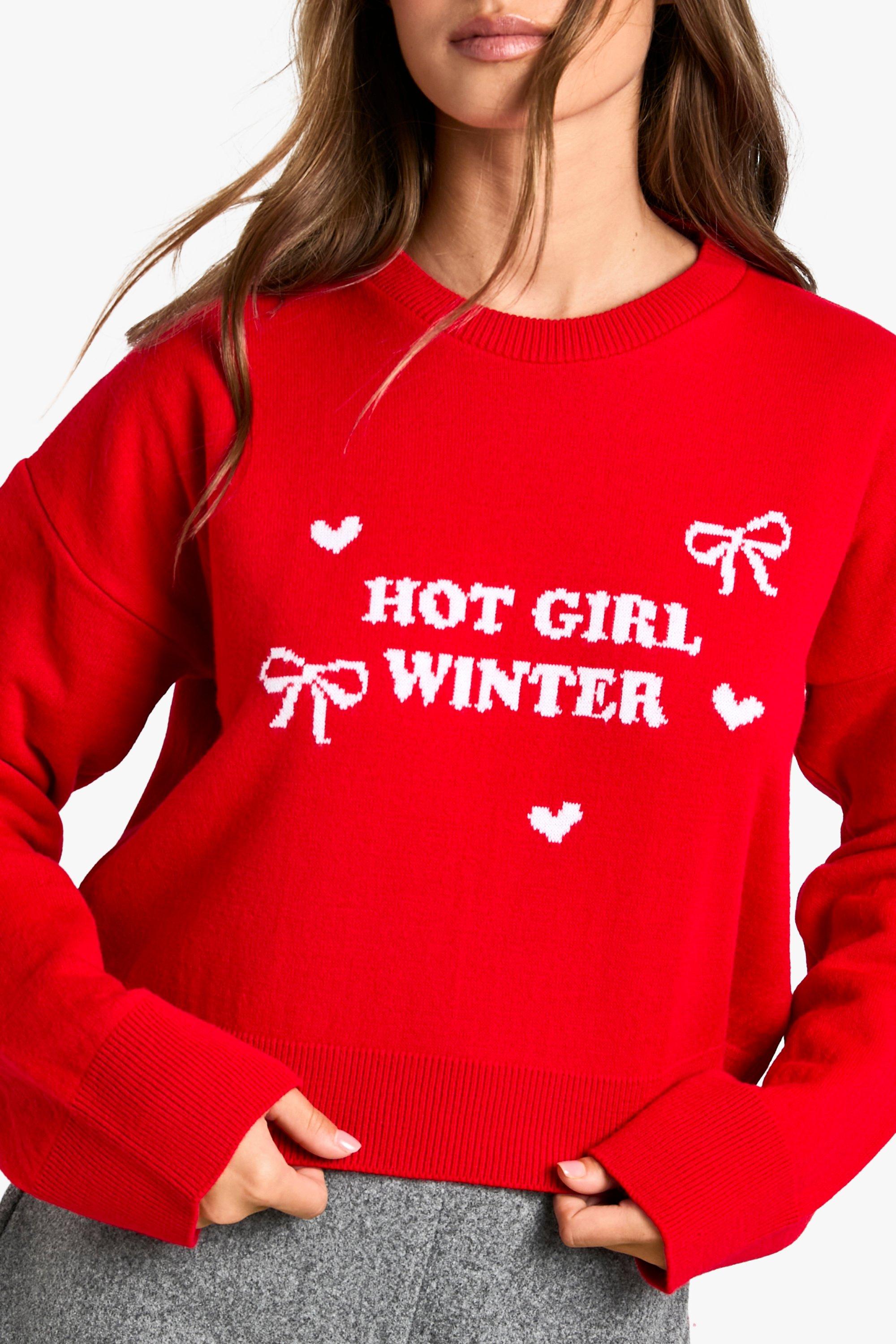 Hot Girl Winter Crop Christmas Jumper boohoo IE