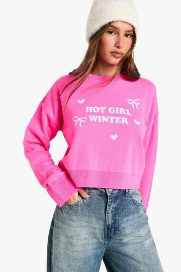 Hot Girl Winter Crop Christmas Jumper pink