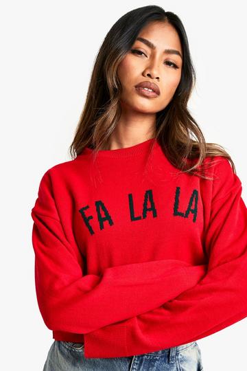 FA LA LA Crop Christmas Jumper red