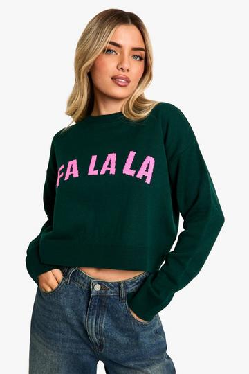 FA LA LA Crop Christmas Jumper green