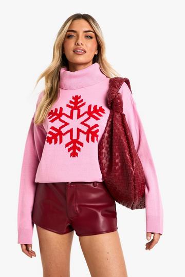 Snowflake Print Christmas Jumper pink