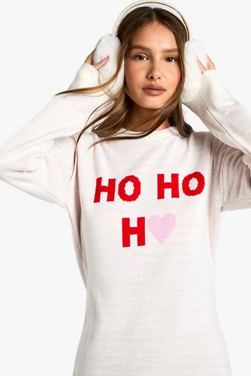 Ho Ho Ho Christmas Knitted Mini Dress cream