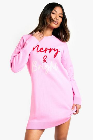 Merry and Bright Knitted Christmas Dress pink