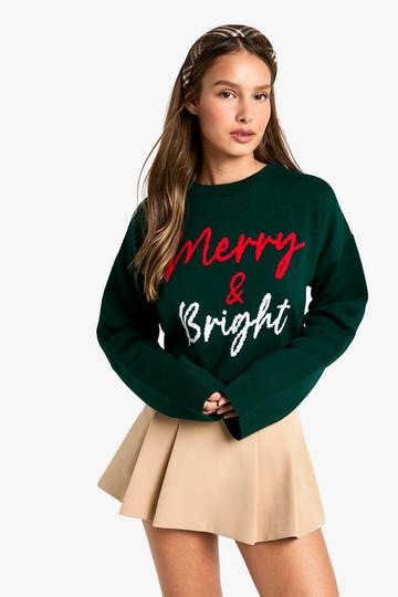 Green Merry & Bright Crop Christmas Jumper