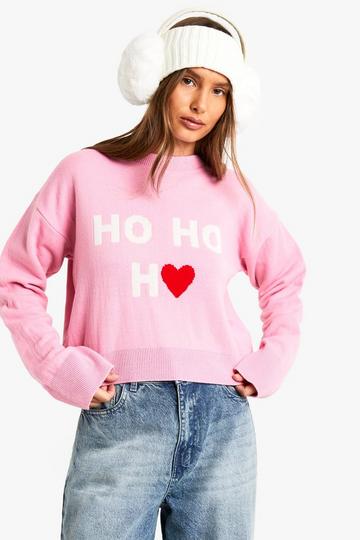 Ho Ho Ho Crop Christmas Jumper pink