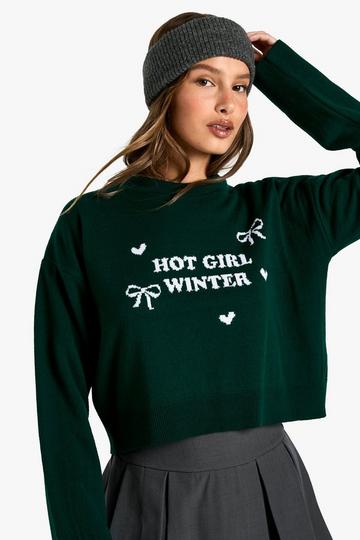 Hot Girl Winter Crop Christmas Jumper green