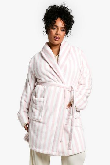 Pink Plus Candy Stripe Fluffy Dressing Gown Robe