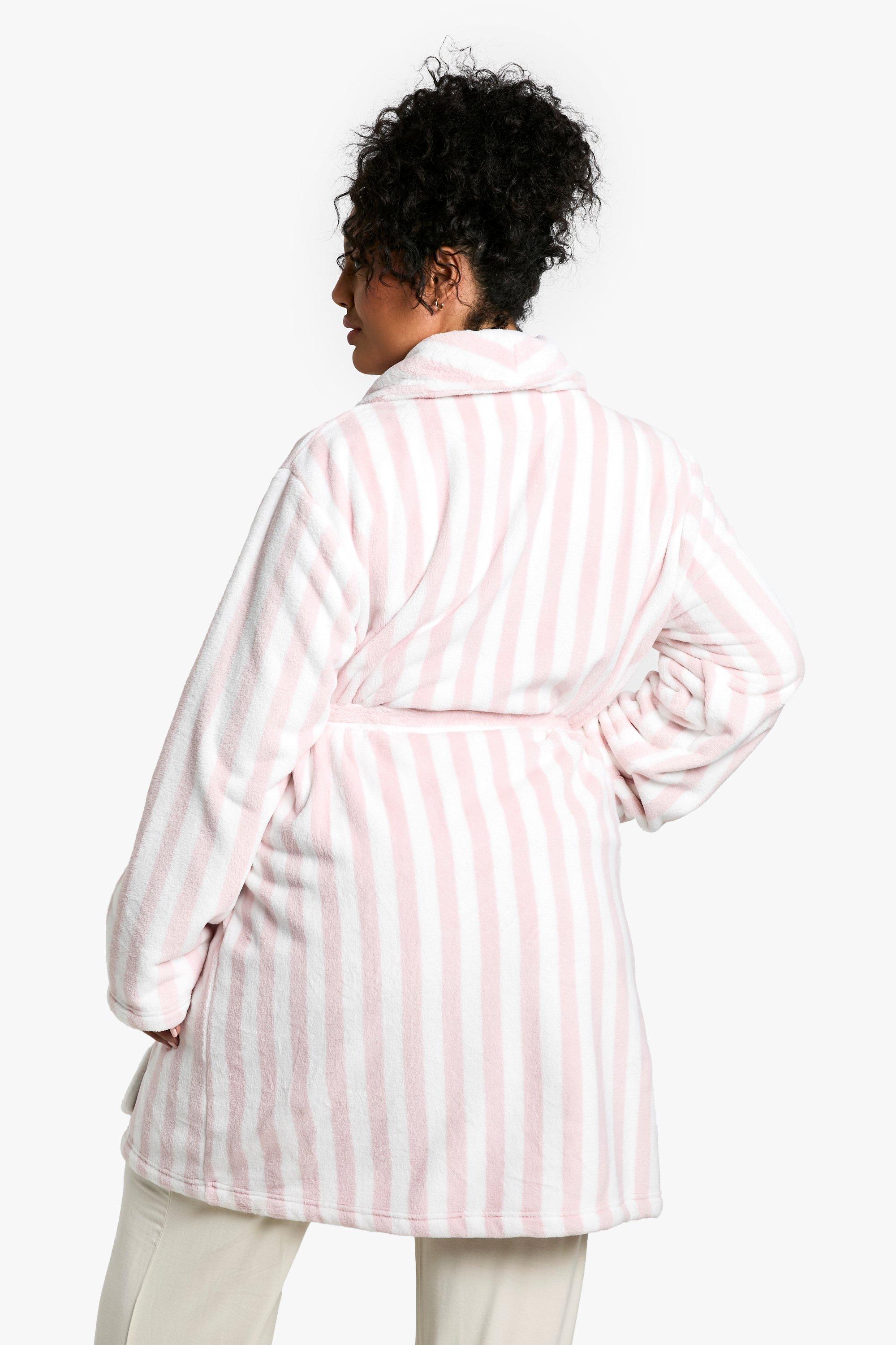 Plus Candy Stripe Fluffy Dressing Gown Robe boohoo