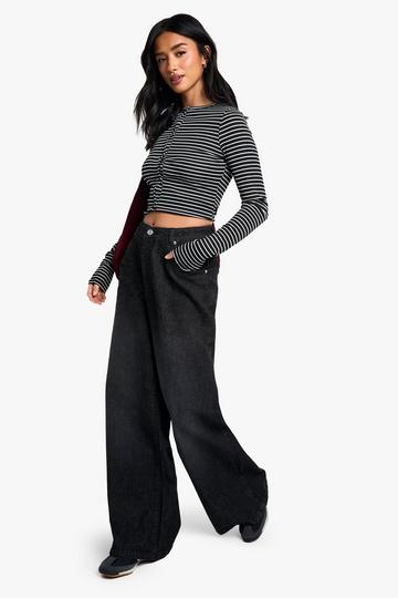 Petite Basic Super Wide Leg Jeans washed black