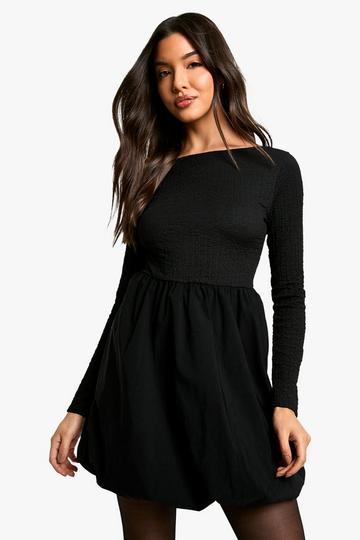 Texture Long Sleeve Volume Skirt Mini Dress black