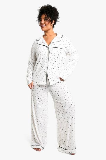 Plus Star Print Trouser PJ Set ivory