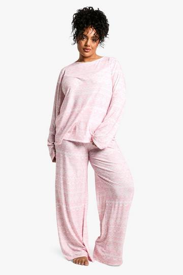 Plus Fairisle Print Trouser PJ Set pink