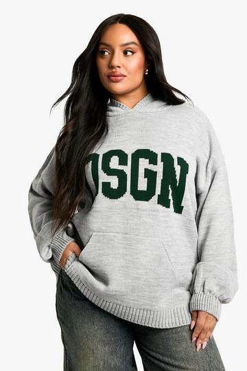 Grey Plus Dsgn Knitted Oversized Hoody