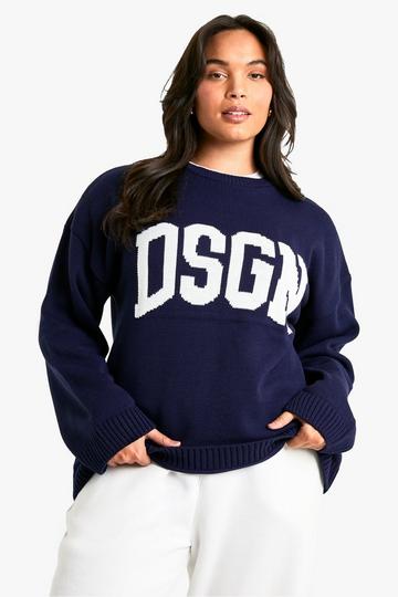 Plus Gebreide DSGN Trui Met Crewneck navy