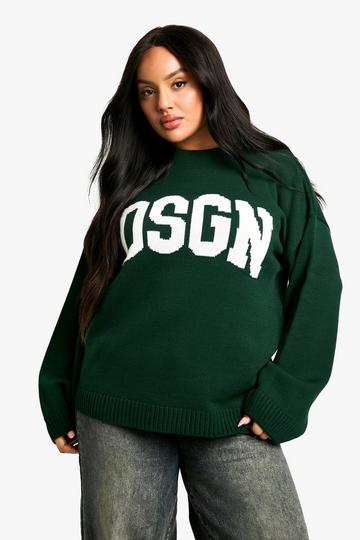 Plus Gebreide DSGN Trui Met Crewneck bottle green