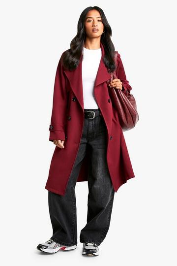 Petite Button Detail Belted Trench Coat wine