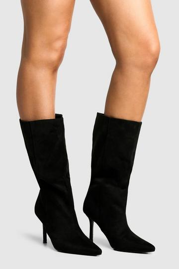 Faux Suede Stiletto Calf High Boots black