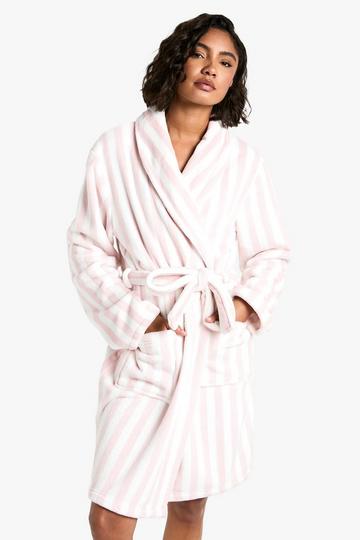 Tall Candy Stripe Fluffy Dressing Gown Robe pink