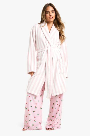 Petite Candy Stripe Fluffy Dressing Gown Robe pink