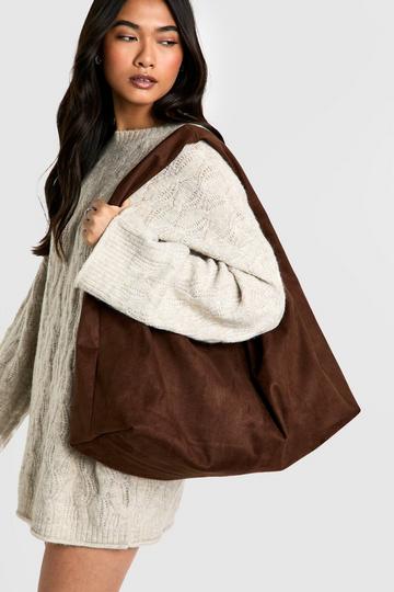 Faux Suede Slouchy Shoulder Bag chocolate