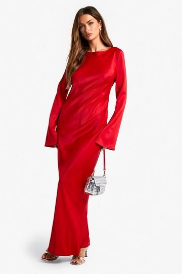 Red Satin Column Maxi Dress