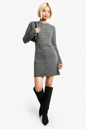 Boucle Knitted Button Down Mini Dress light grey