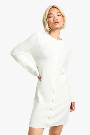 Boucle Knitted Button Down Mini Dress cream