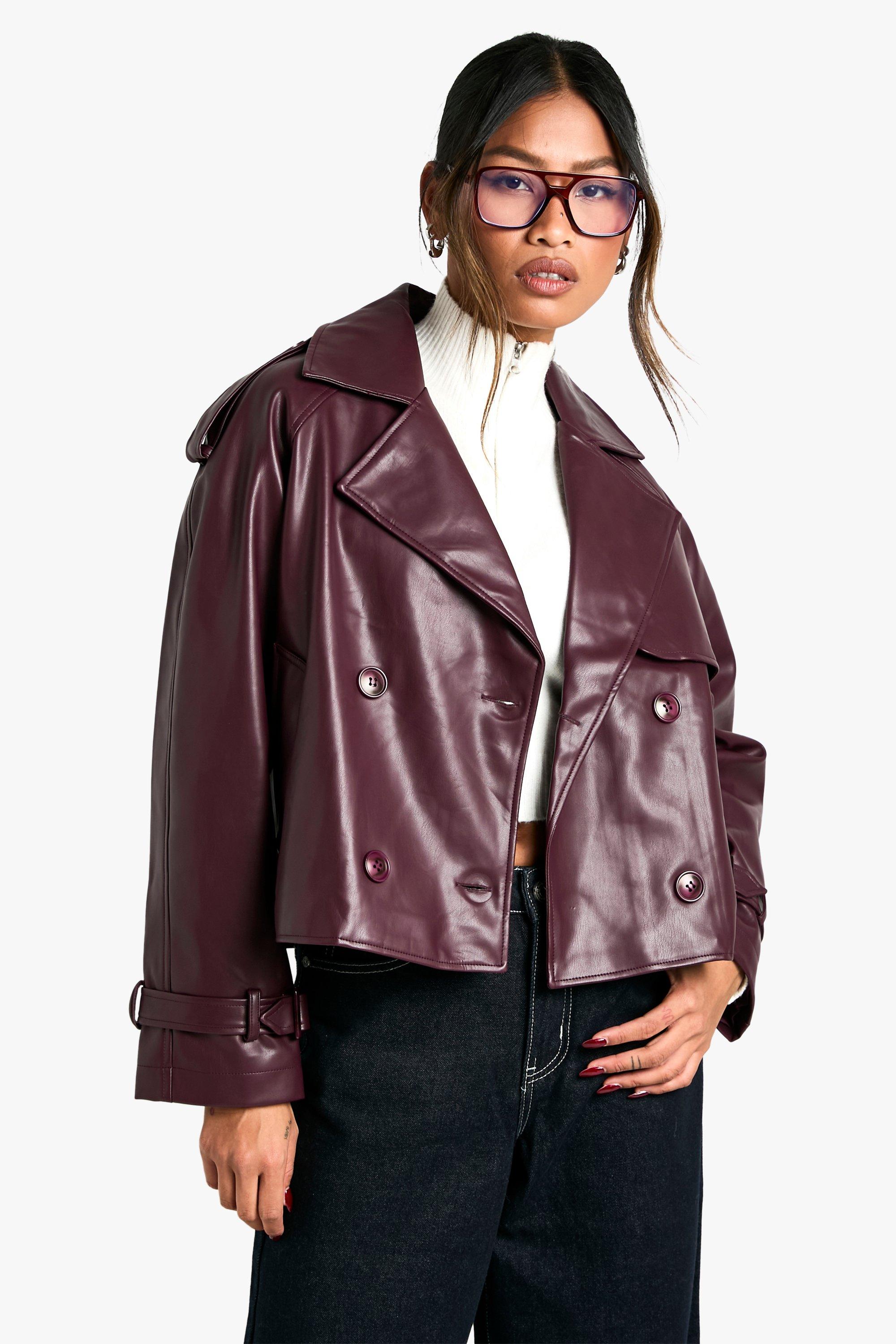 Faux Leather Short Trench Coat