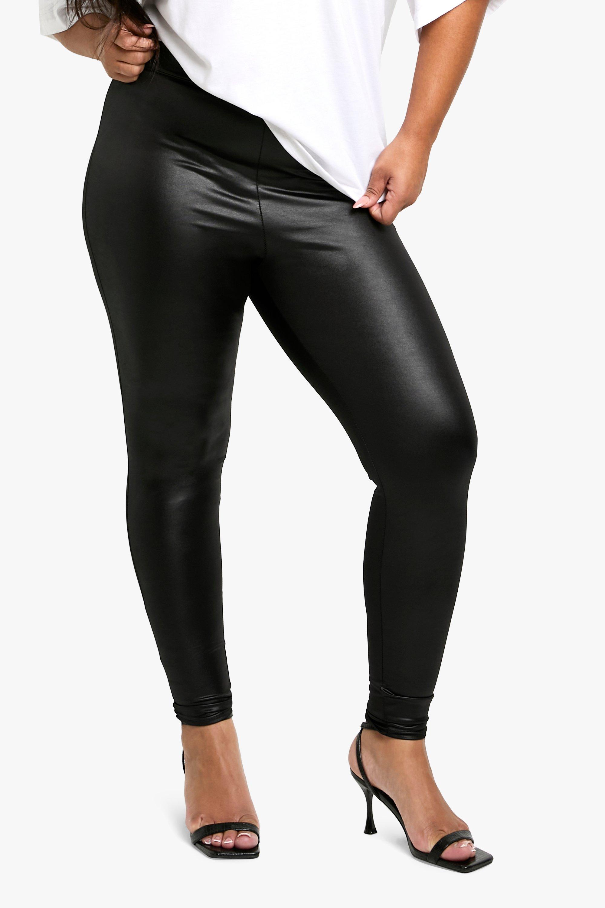 Black pu high waisted leggings store