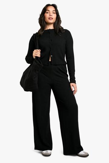 plus crinkle cardigan and wide leg trouser co-ord black