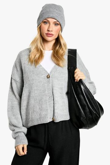 Maternity Brushed Oversized V Neck Cardigan grey marl