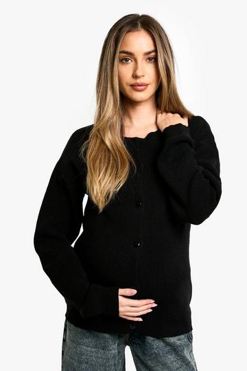 Maternity Fine Knit Crew Neck Cardigan true black