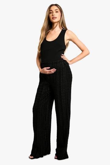 Zwangerschap Gekreukelde Wide Leg Broek Met Textuur En Touwtjes black